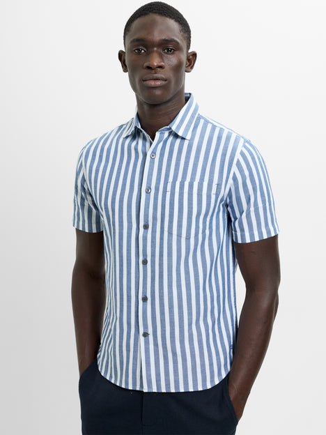 Short Sleeve Cotton Blue Striped Shirt