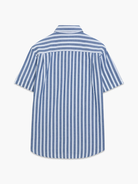 Short Sleeve Cotton Blue Striped Shirt