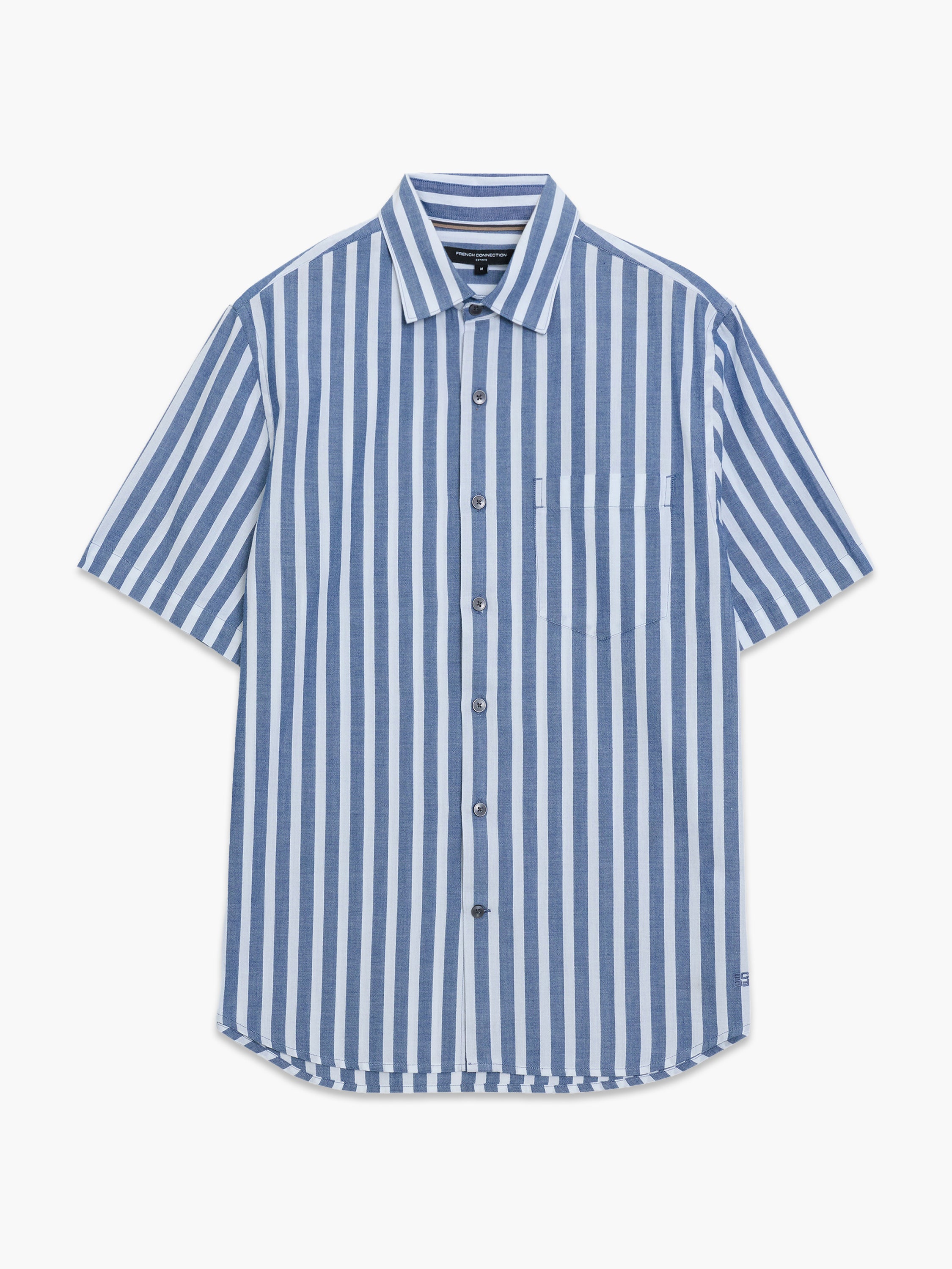 Short Sleeve Cotton Blue Striped Shirt