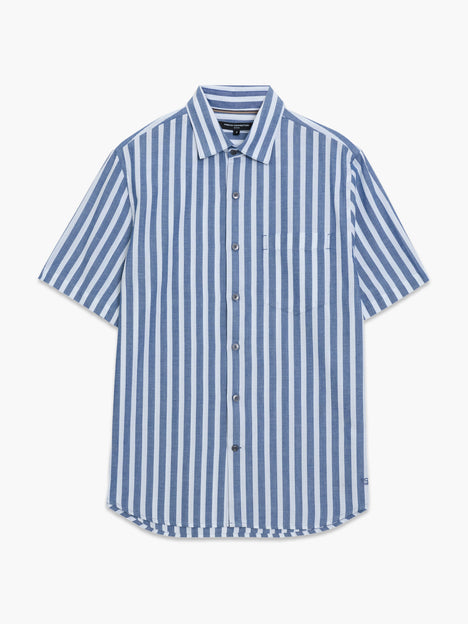 Short Sleeve Cotton Blue Striped Shirt