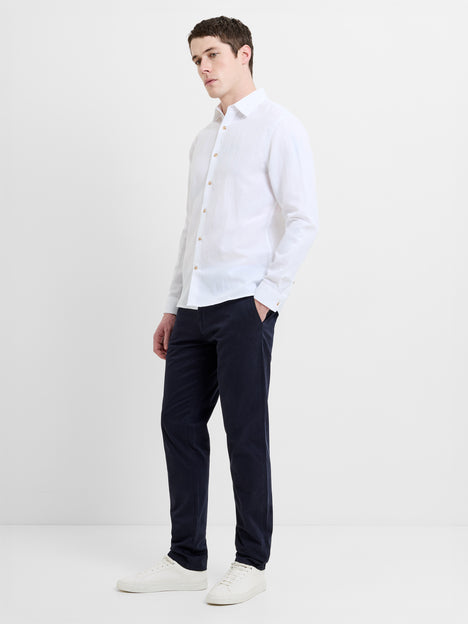 Long Sleeve White Linen Blend Shirt