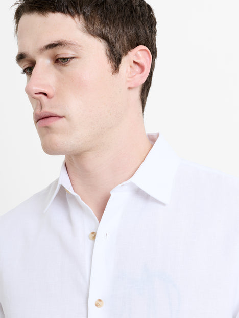 Long Sleeve White Linen Blend Shirt