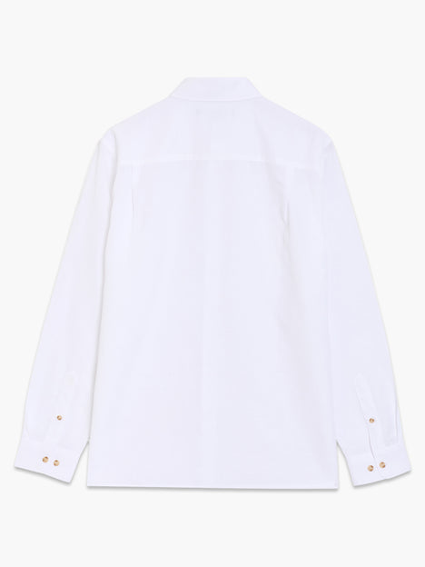 Long Sleeve White Linen Blend Shirt