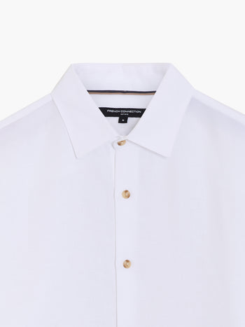 Long Sleeve White Linen Blend Shirt