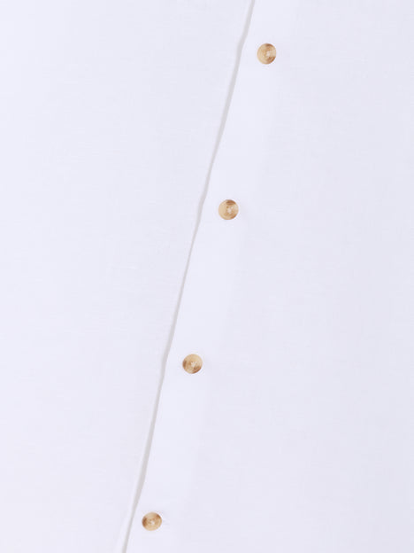 Long Sleeve White Linen Blend Shirt