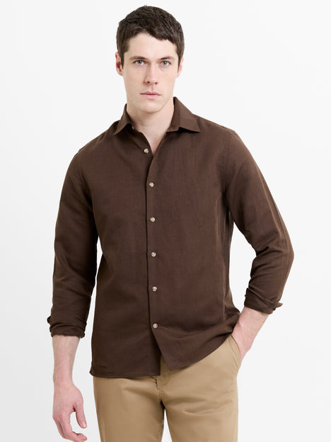 Long Sleeve Brown Linen Blend Shirt