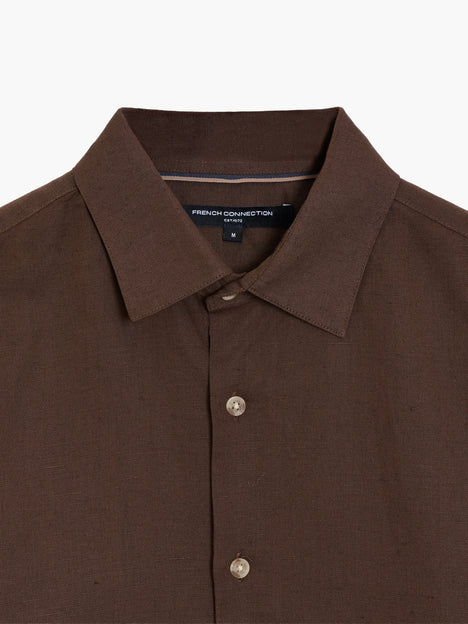 Long Sleeve Brown Linen Blend Shirt
