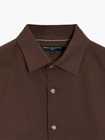 Long Sleeve Brown Linen Blend Shirt