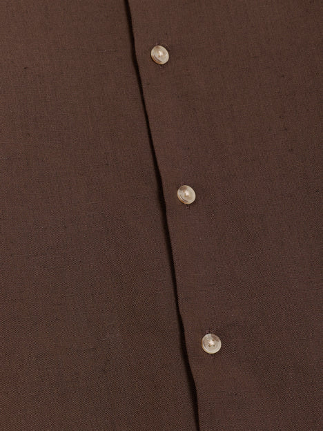 Long Sleeve Brown Linen Blend Shirt