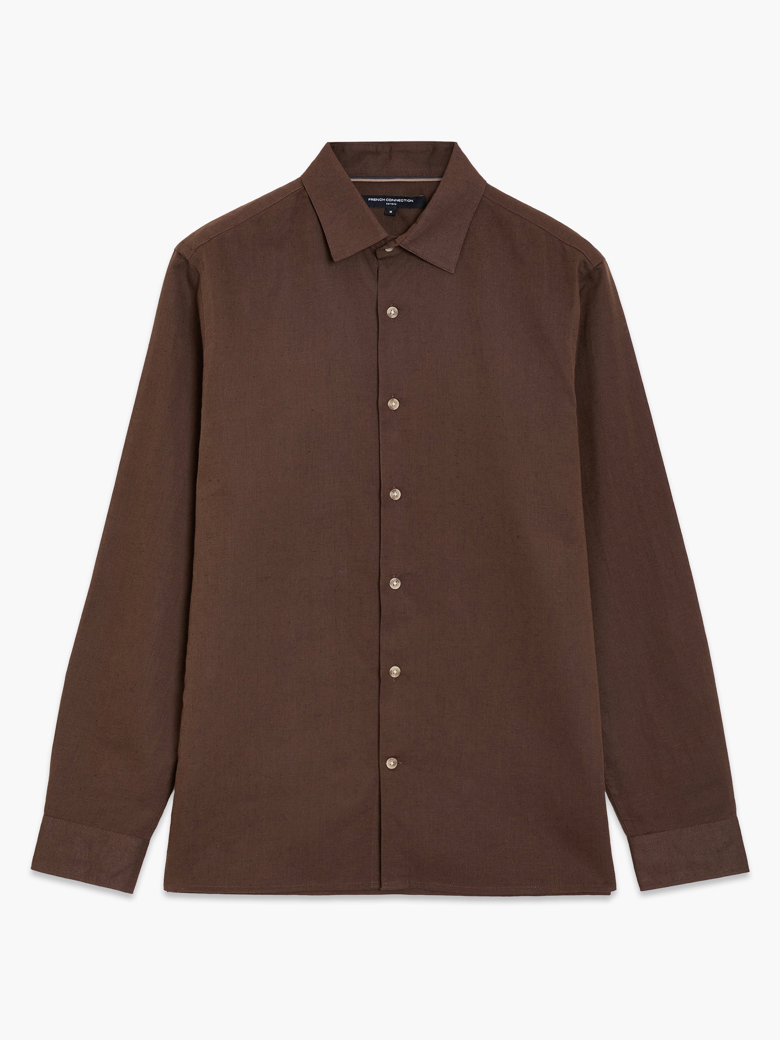 Linen Blend Long Sleeve Shirt Chocolate Brown | French Connection UK