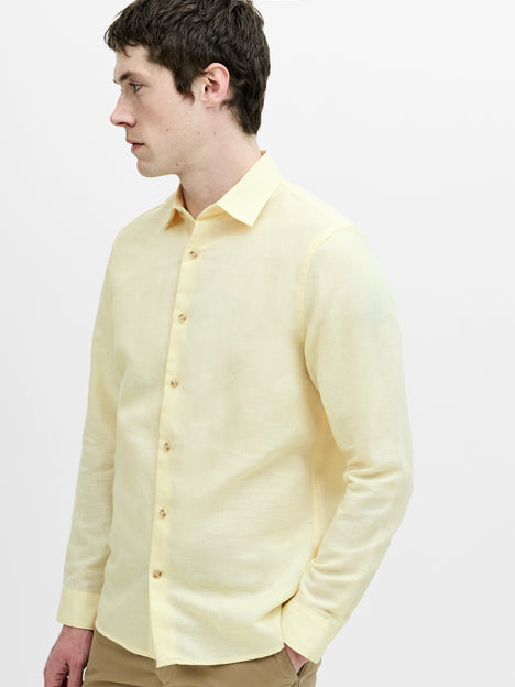 Long Sleeve Light Yellow Linen Blend Shirt