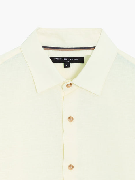 Long Sleeve Light Yellow Linen Blend Shirt