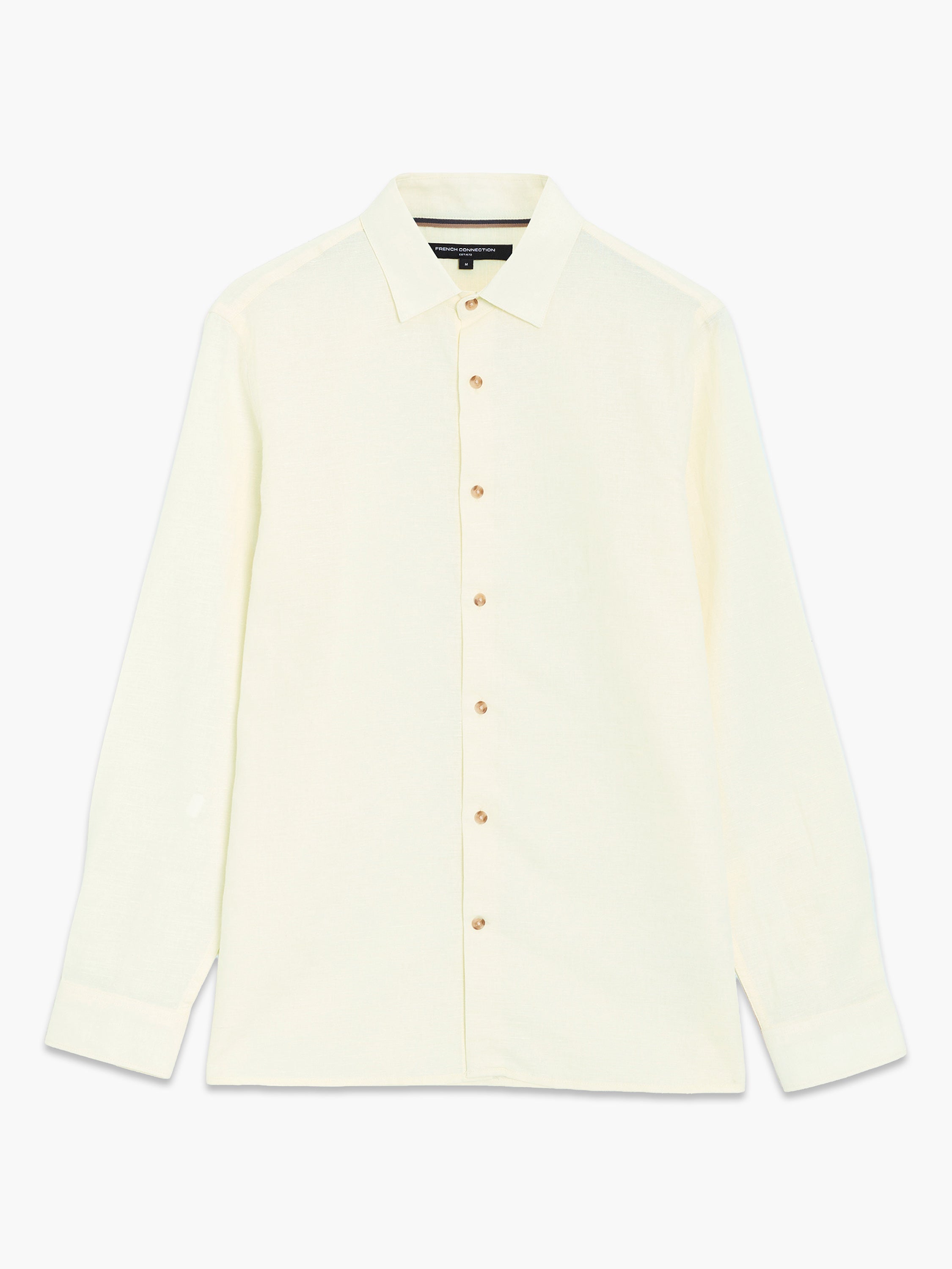 Long Sleeve Light Yellow Linen Blend Shirt