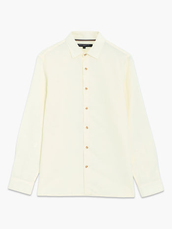 Long Sleeve Light Yellow Linen Blend Shirt