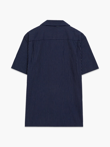 Short Sleeve Twill Navy Blue Striped Shirt