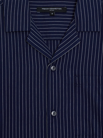 Short Sleeve Twill Navy Blue Striped Shirt