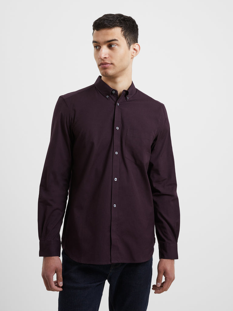Oxford Long Sleeve Shirt Bordeaux Solid | French Connection UK