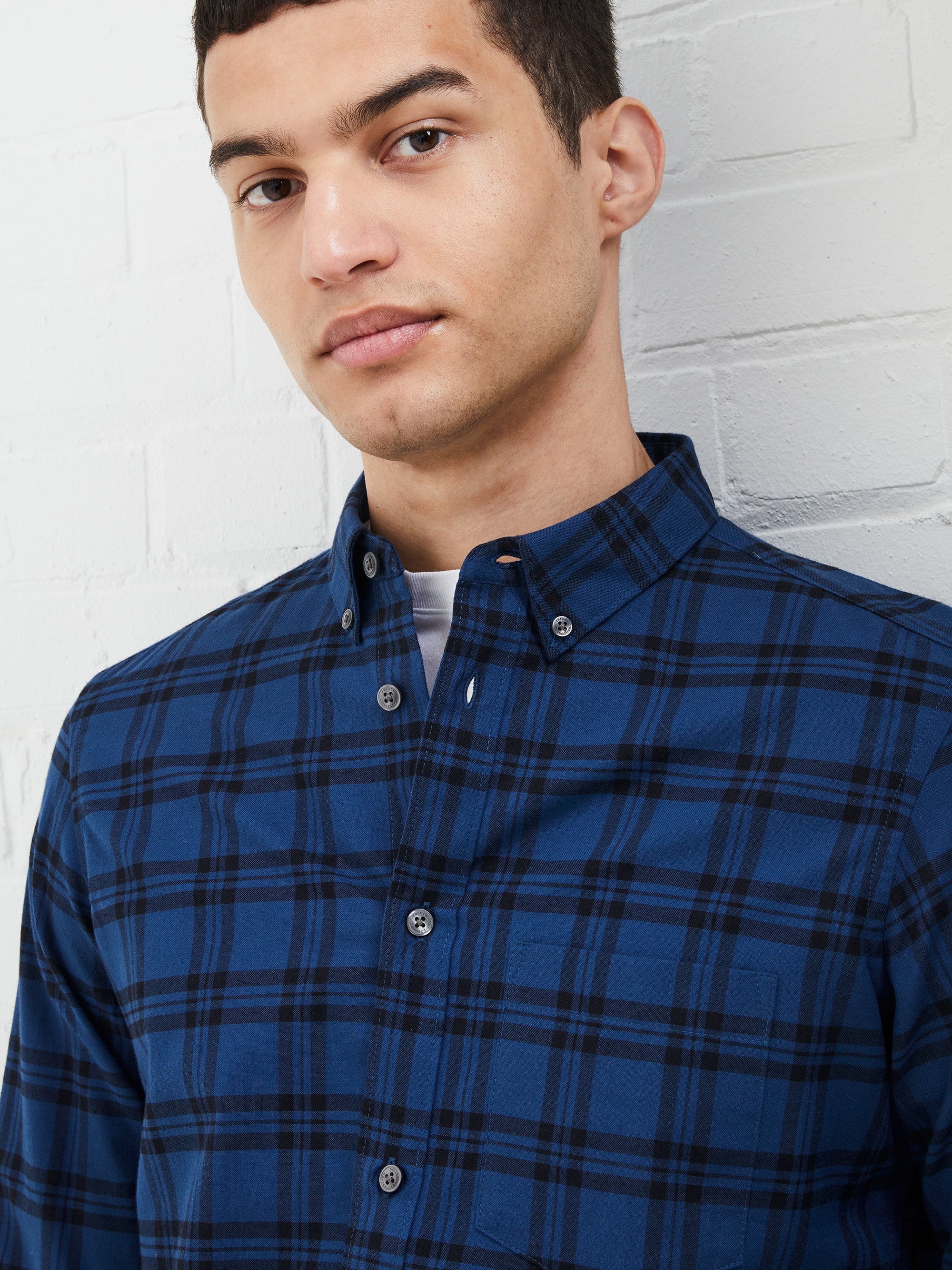 Mid Check Long Sleeve Shirt Teal | French Connection UK