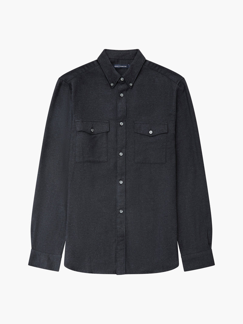 Flannel 2 Pocket Long Sleeve Shirt Charcoal Mel | French Connection UK