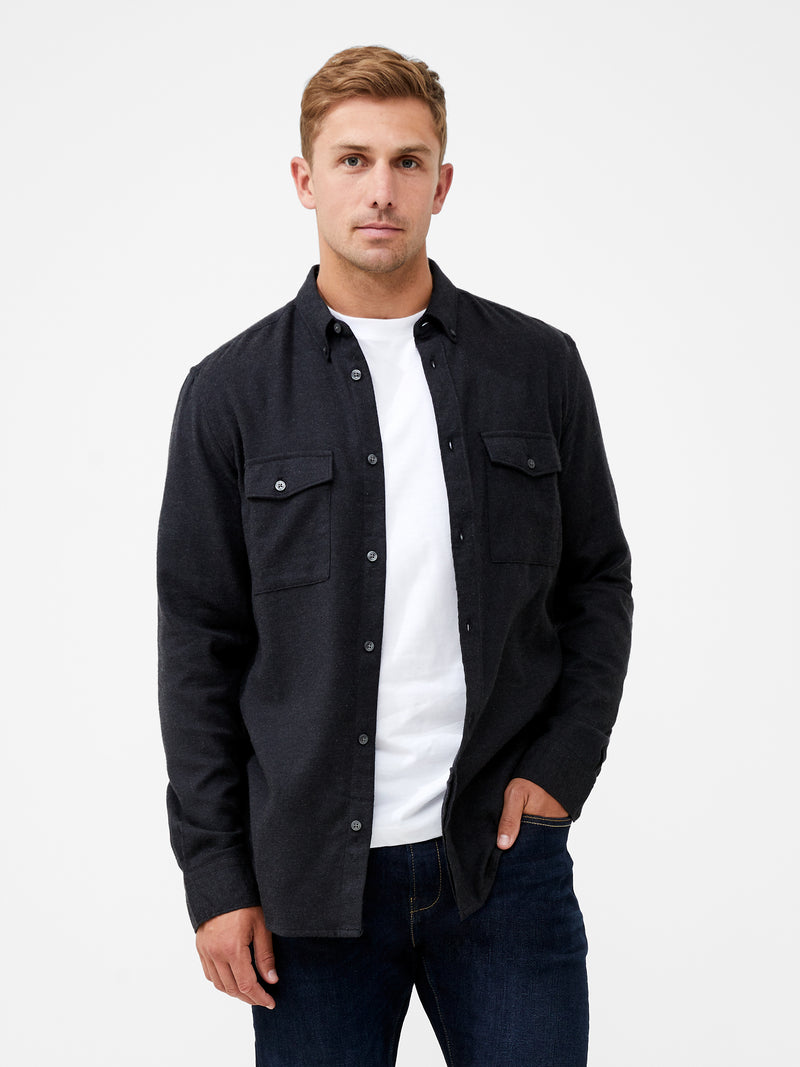 Flannel 2 Pocket Long Sleeve Shirt Charcoal Mel | French Connection UK