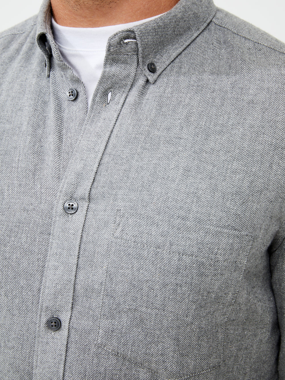 Flannel Long Sleeve Oxford Shirt Grey Mel | French Connection UK