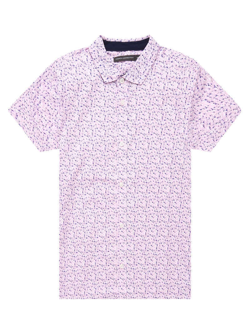 Patterned Short Sleeve Navy Trim Shirt