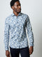 Long Sleeve Slim Fit Faded Flower Print Shirt
