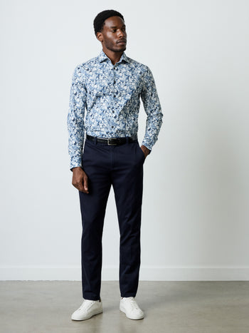 Long Sleeve Slim Fit Faded Flower Print Shirt