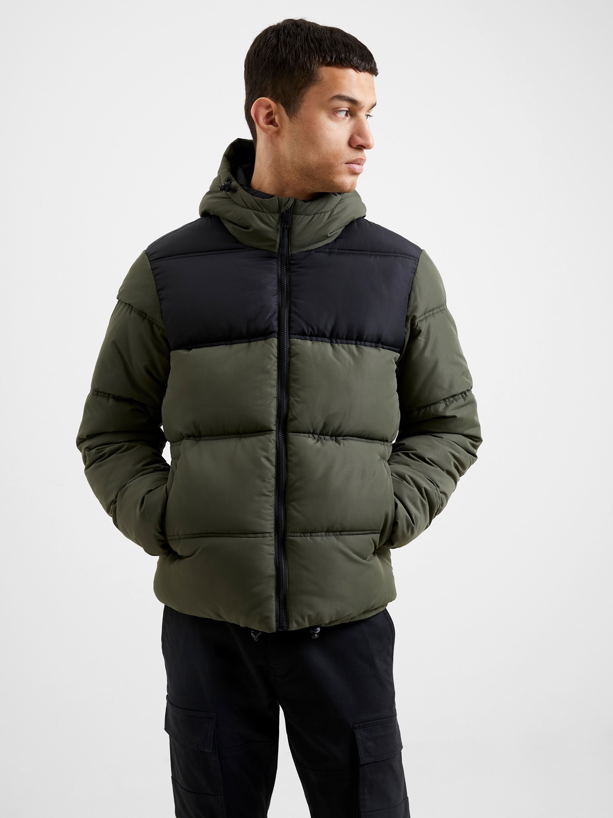 Padded Panel Hooded Mid Length Coat