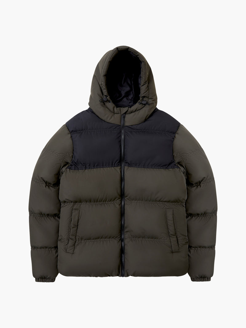 Padded Panel Hooded Mid Length Coat Black/Khaki | French Connection UK