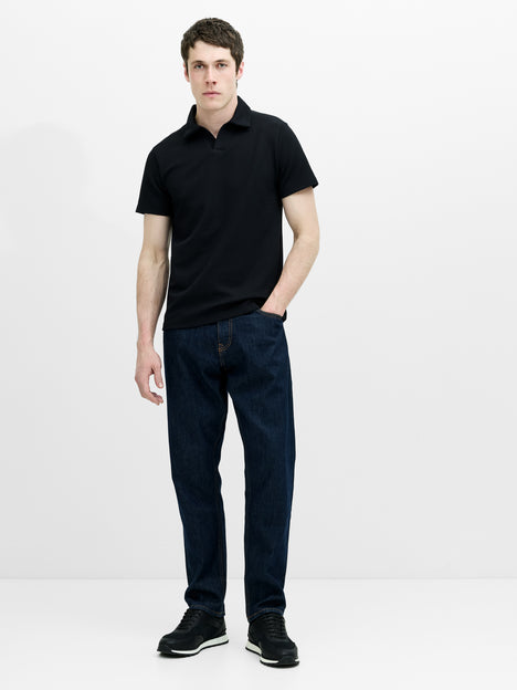 Short Sleeve Pointelle Knit Black Polo Shirt