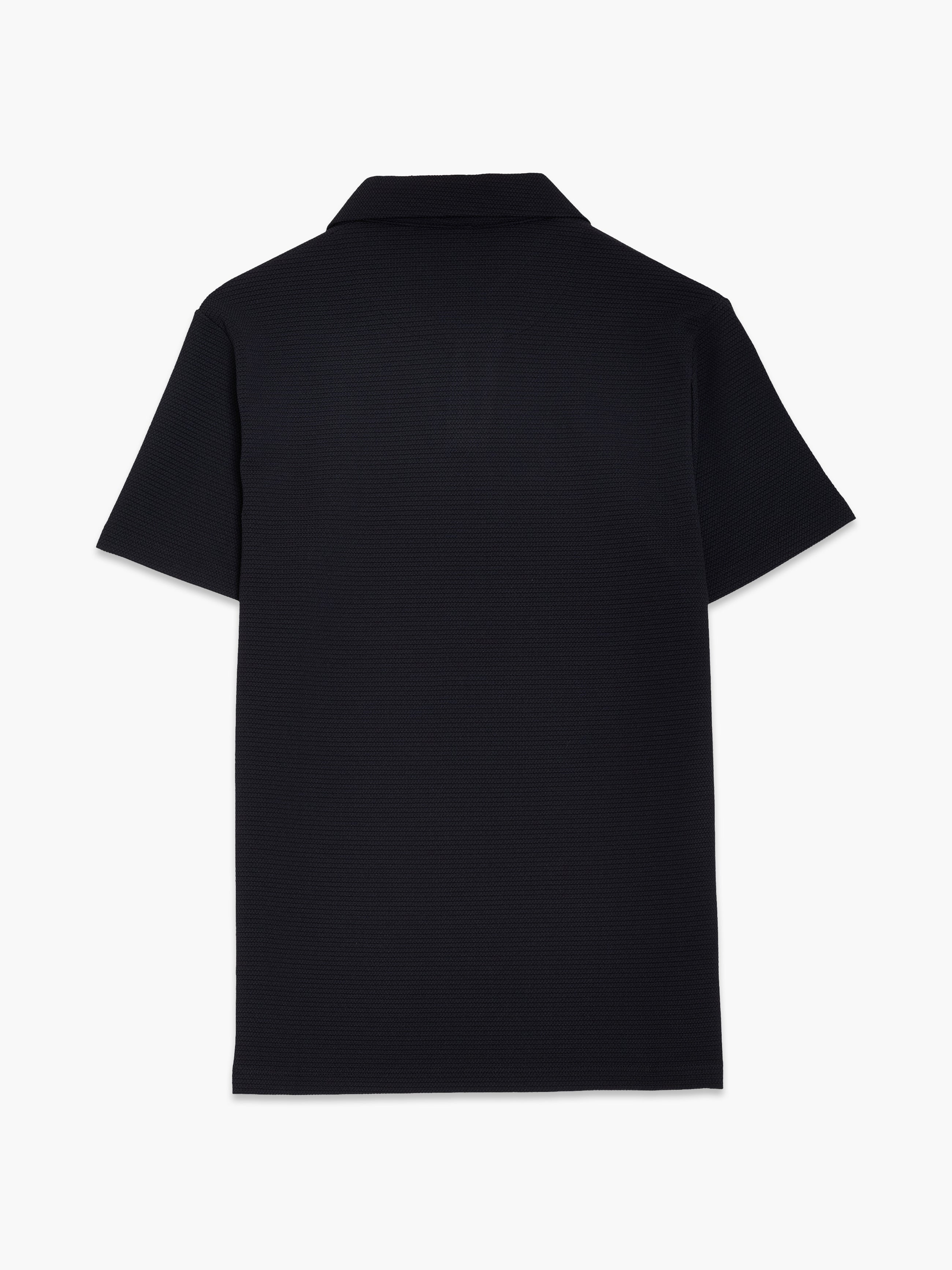 Short Sleeve Pointelle Knit Black Polo Shirt