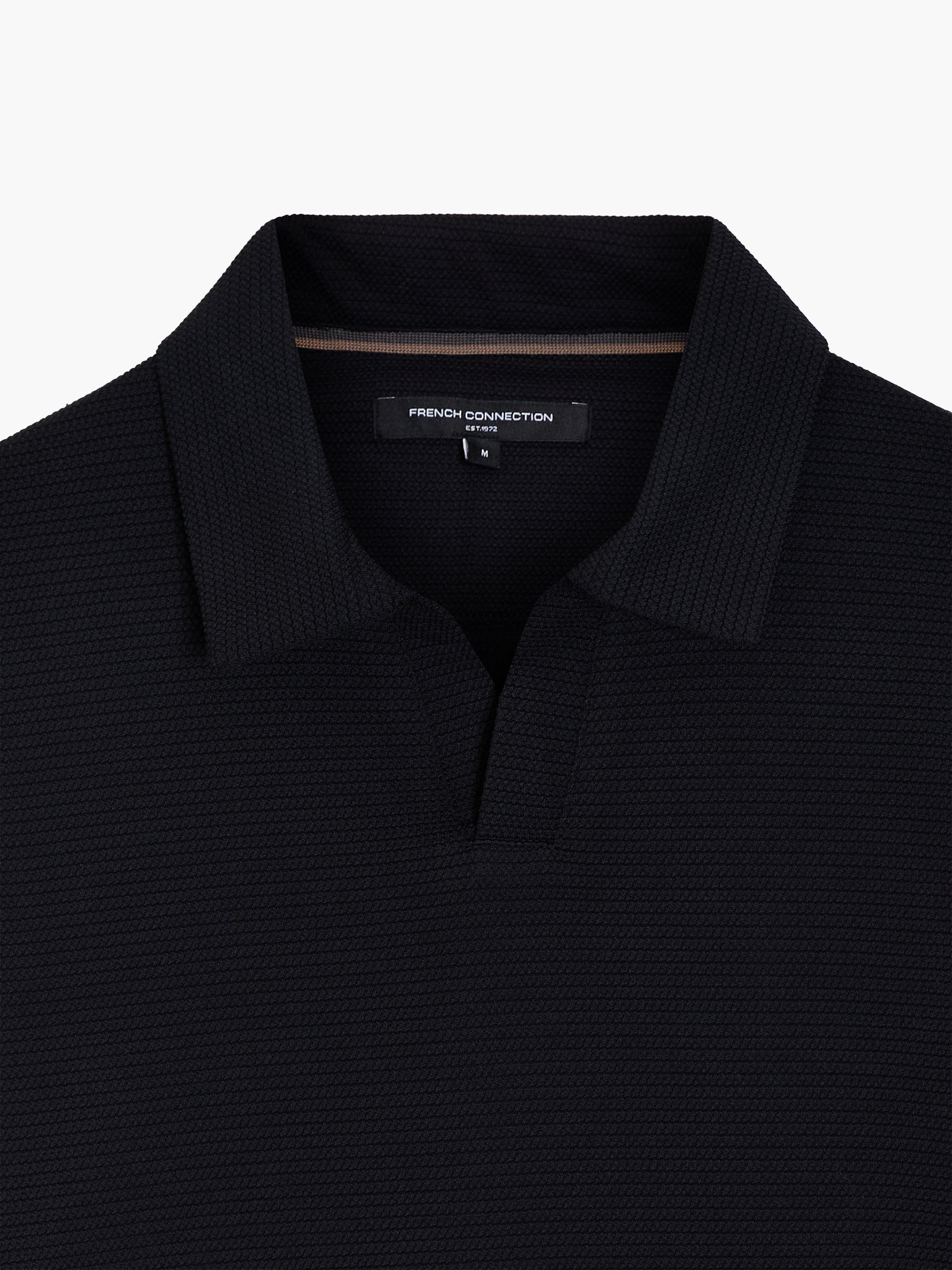 Short Sleeve Pointelle Knit Black Polo Shirt