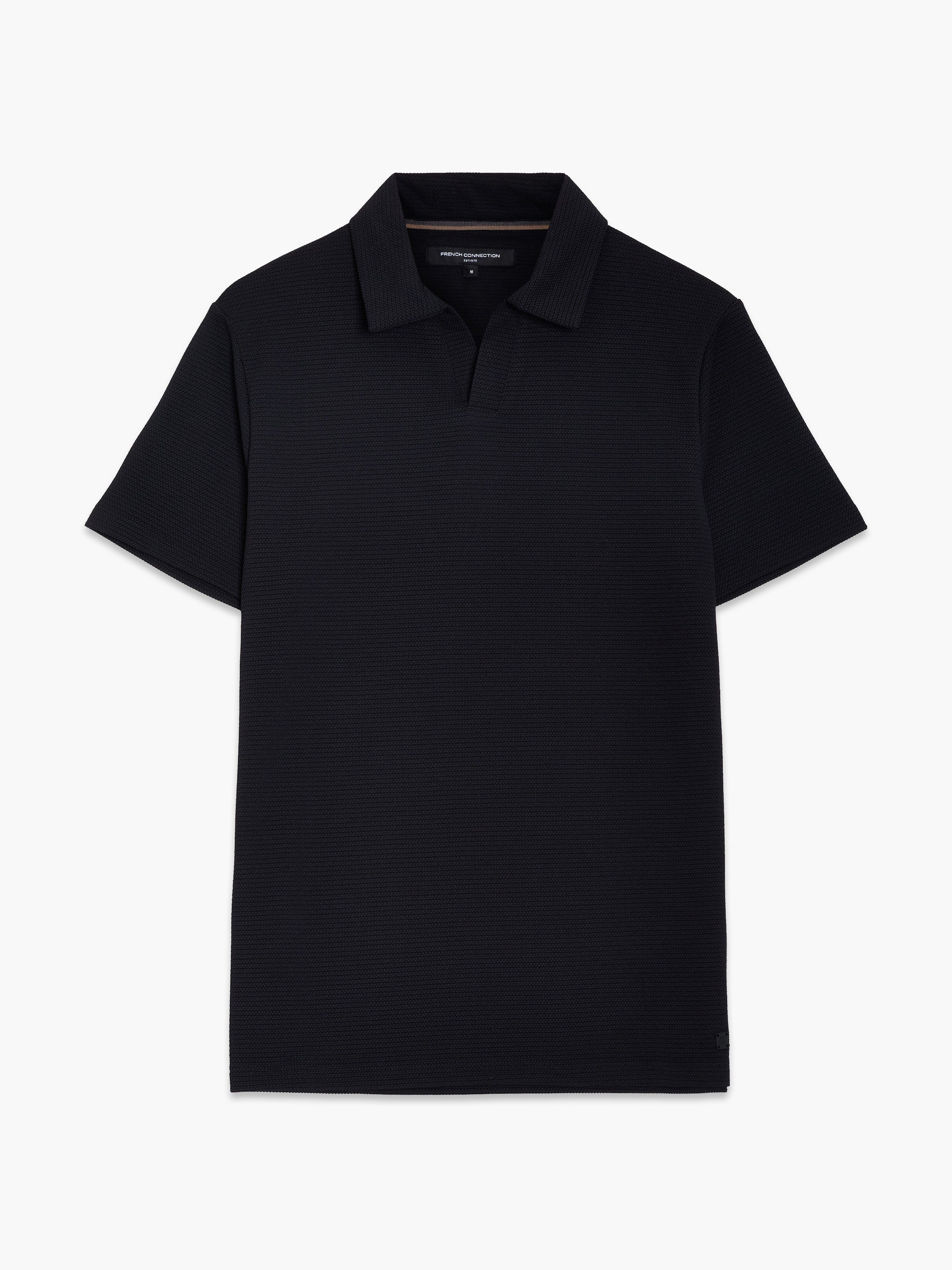 Short Sleeve Pointelle Knit Black Polo Shirt