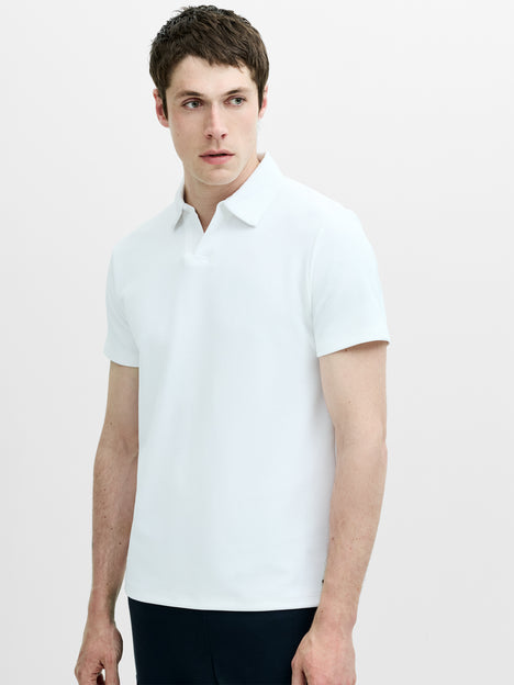 Short Sleeve Pointelle Knit White Polo Shirt