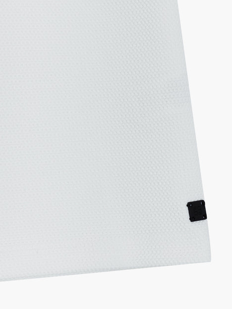 Short Sleeve Pointelle Knit White Polo Shirt