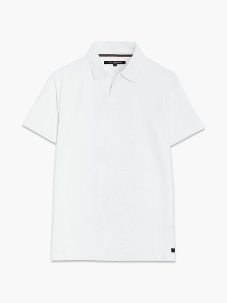 Short Sleeve Pointelle Knit White Polo Shirt