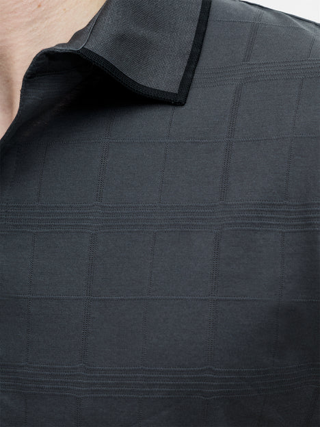 Short Sleeve Box Texture Dark Grey Polo Shirt