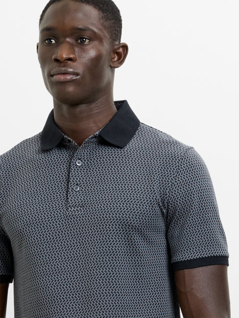 Short Sleeve Navy Geometric Polo Shirt