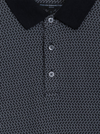 Short Sleeve Navy Geometric Polo Shirt