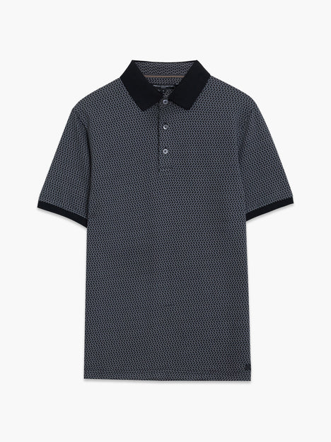 Short Sleeve Navy Geometric Polo Shirt