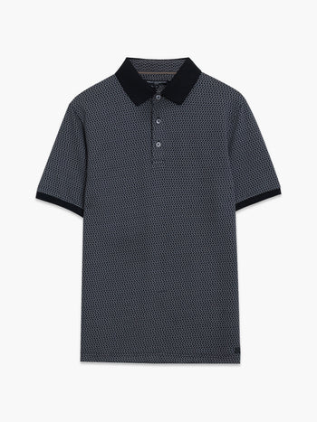 Short Sleeve Navy Geometric Polo Shirt