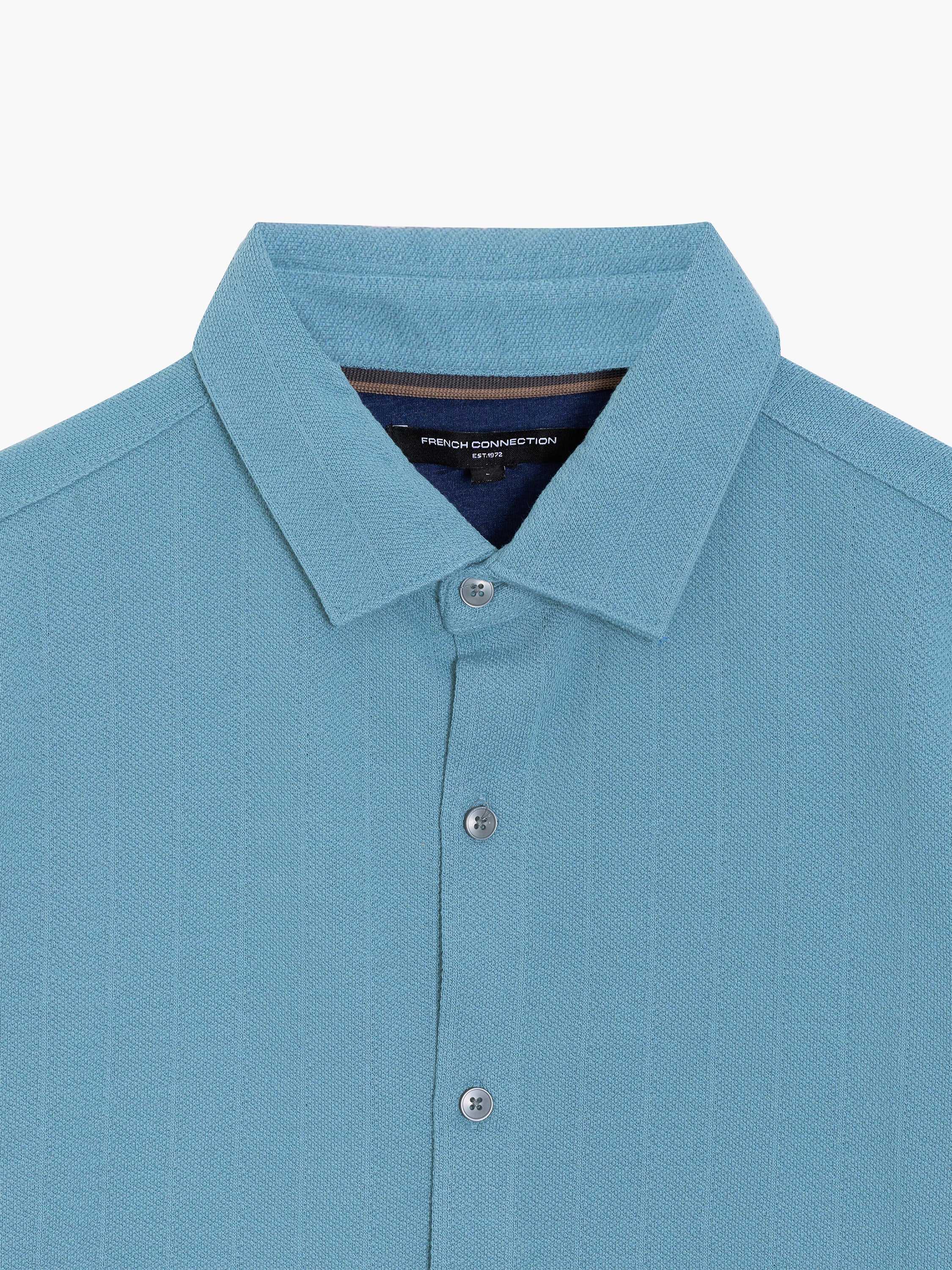 Short Sleeve Vertical Knit Light Blue Polo Shirt