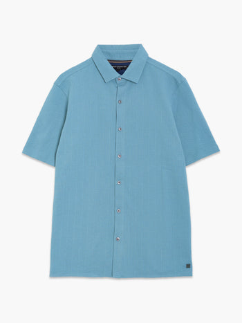 Short Sleeve Vertical Knit Light Blue Polo Shirt