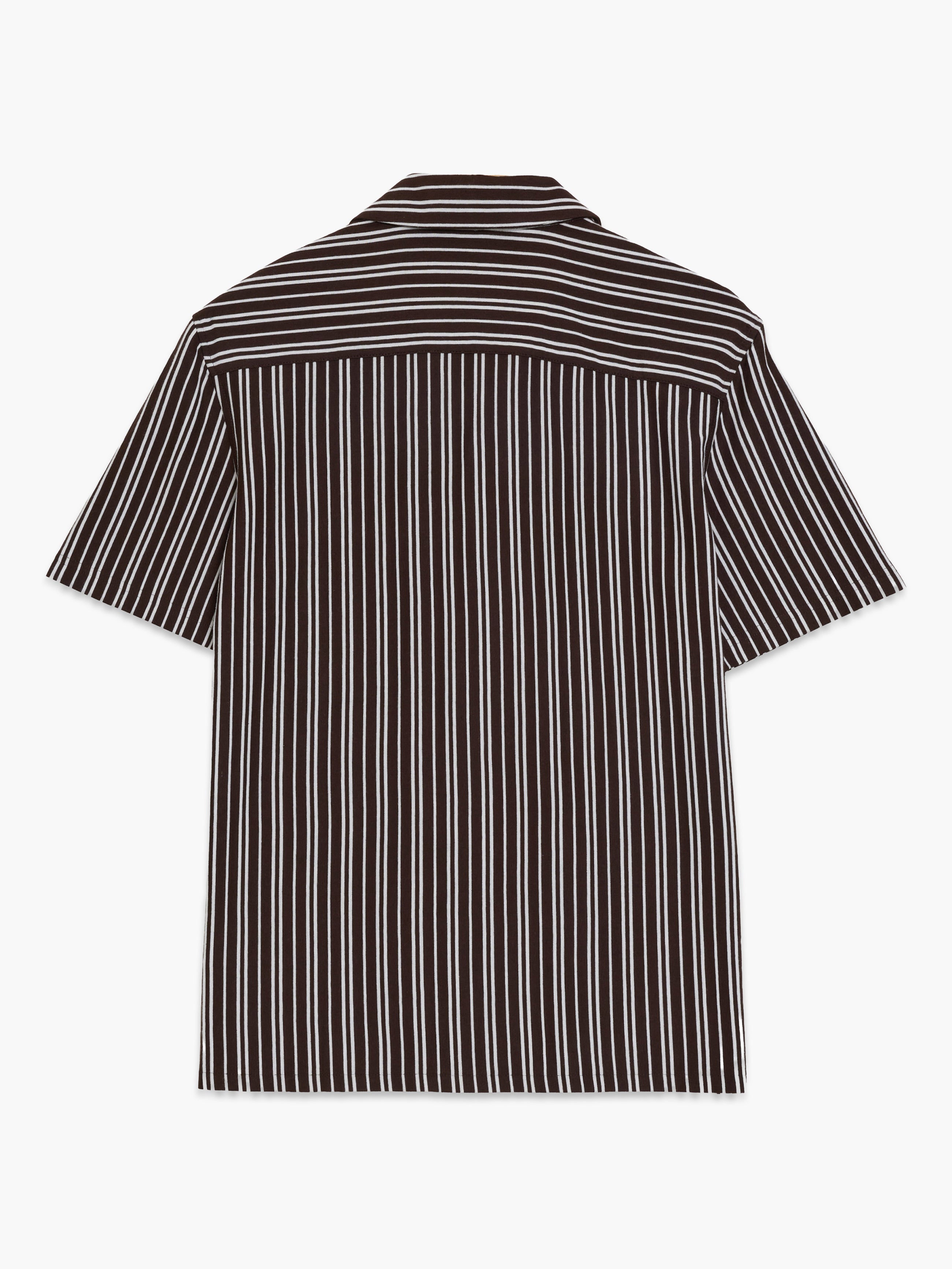 Short Sleeve Brown Stripe Revere Collar Shirt