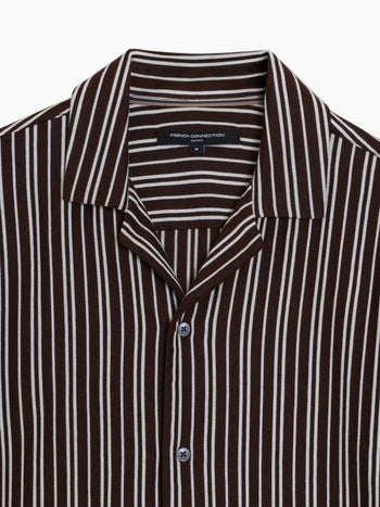 Short Sleeve Brown Stripe Revere Collar Shirt