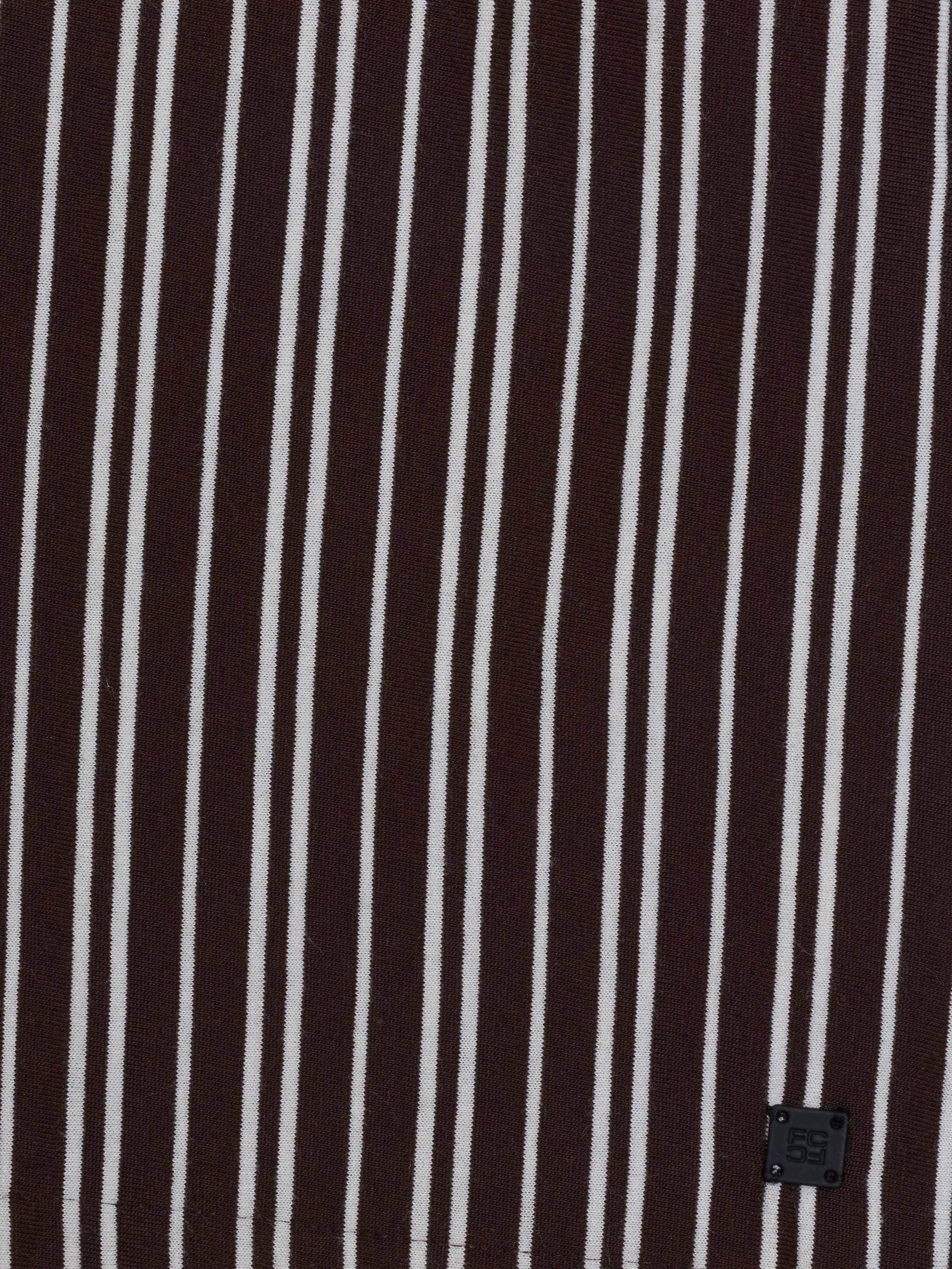 Short Sleeve Brown Stripe Revere Collar Shirt