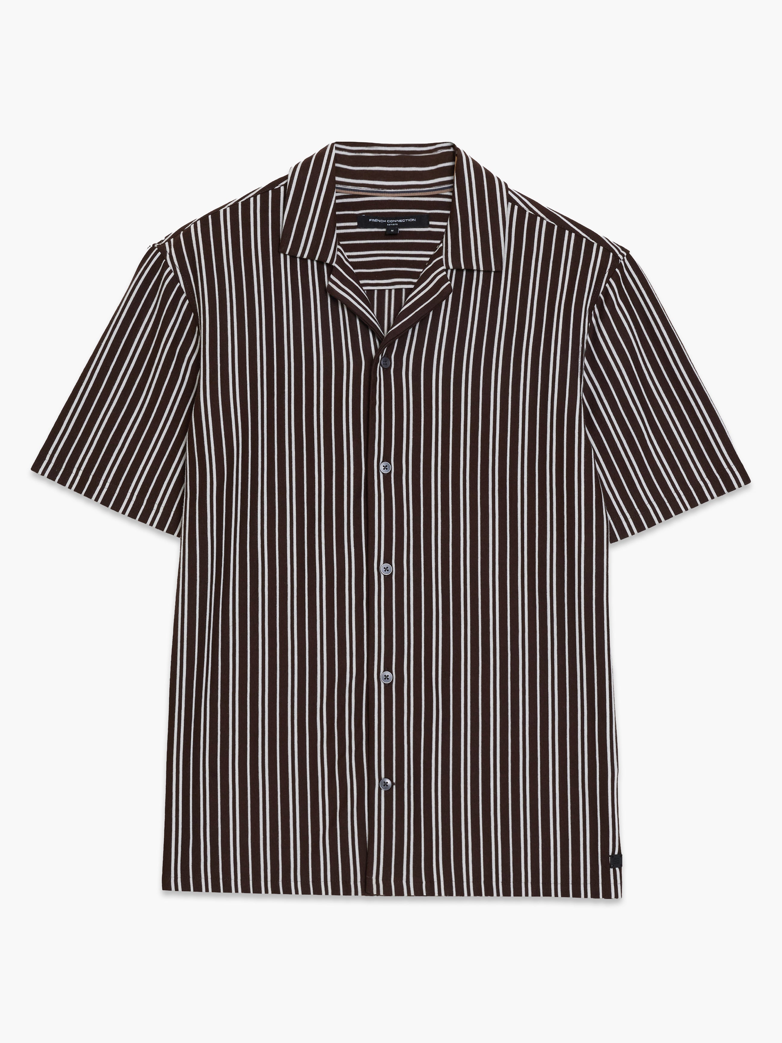 Short Sleeve Brown Stripe Revere Collar Shirt