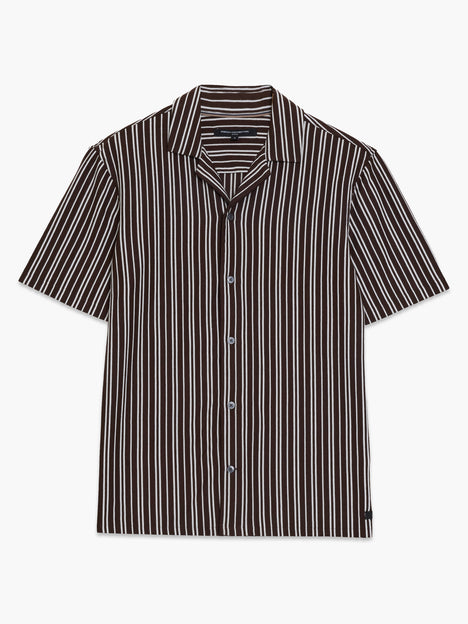 Short Sleeve Brown Stripe Revere Collar Shirt