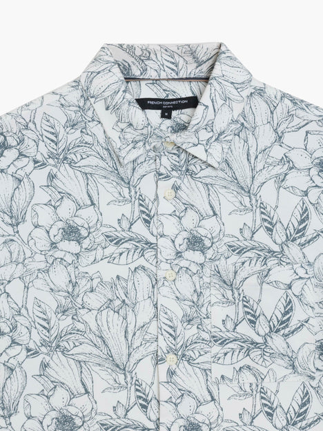 Short Sleeve Grey Ink Floral Printed Shirt